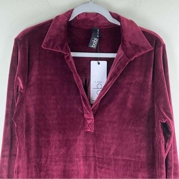 bobi | Velvet SPIN Collar Dress With Pockets Wine - Picture 3 of 10